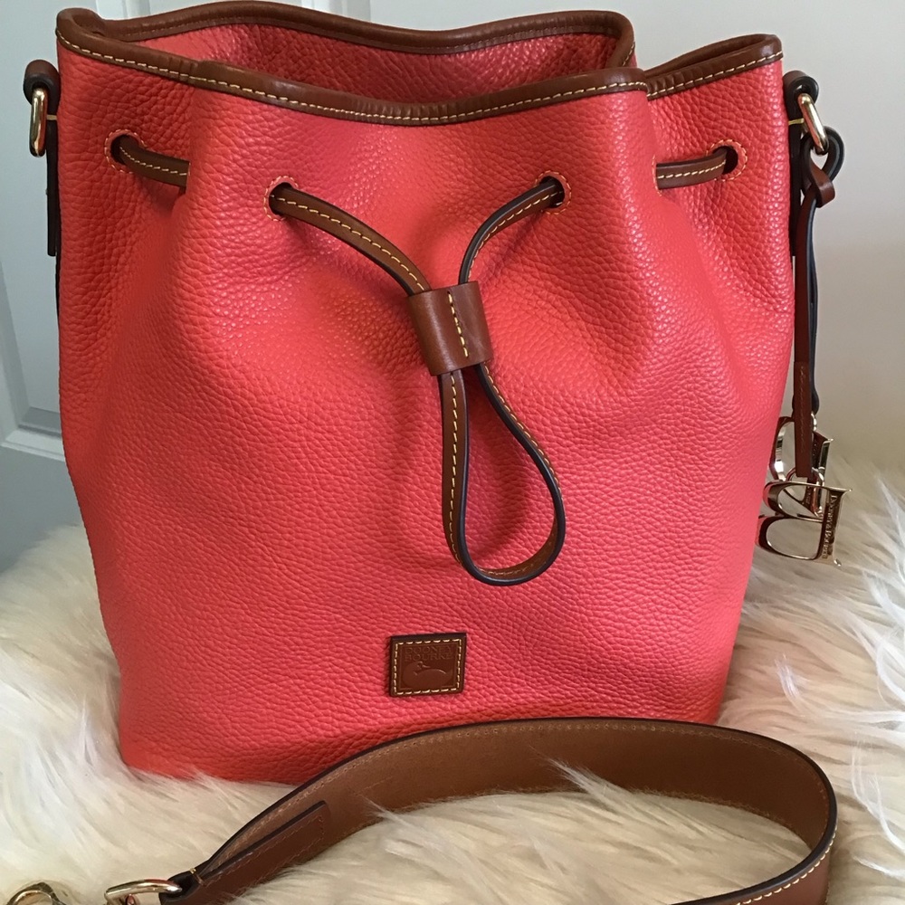 Dooney pebble grain drawstring shoulder bucket bag